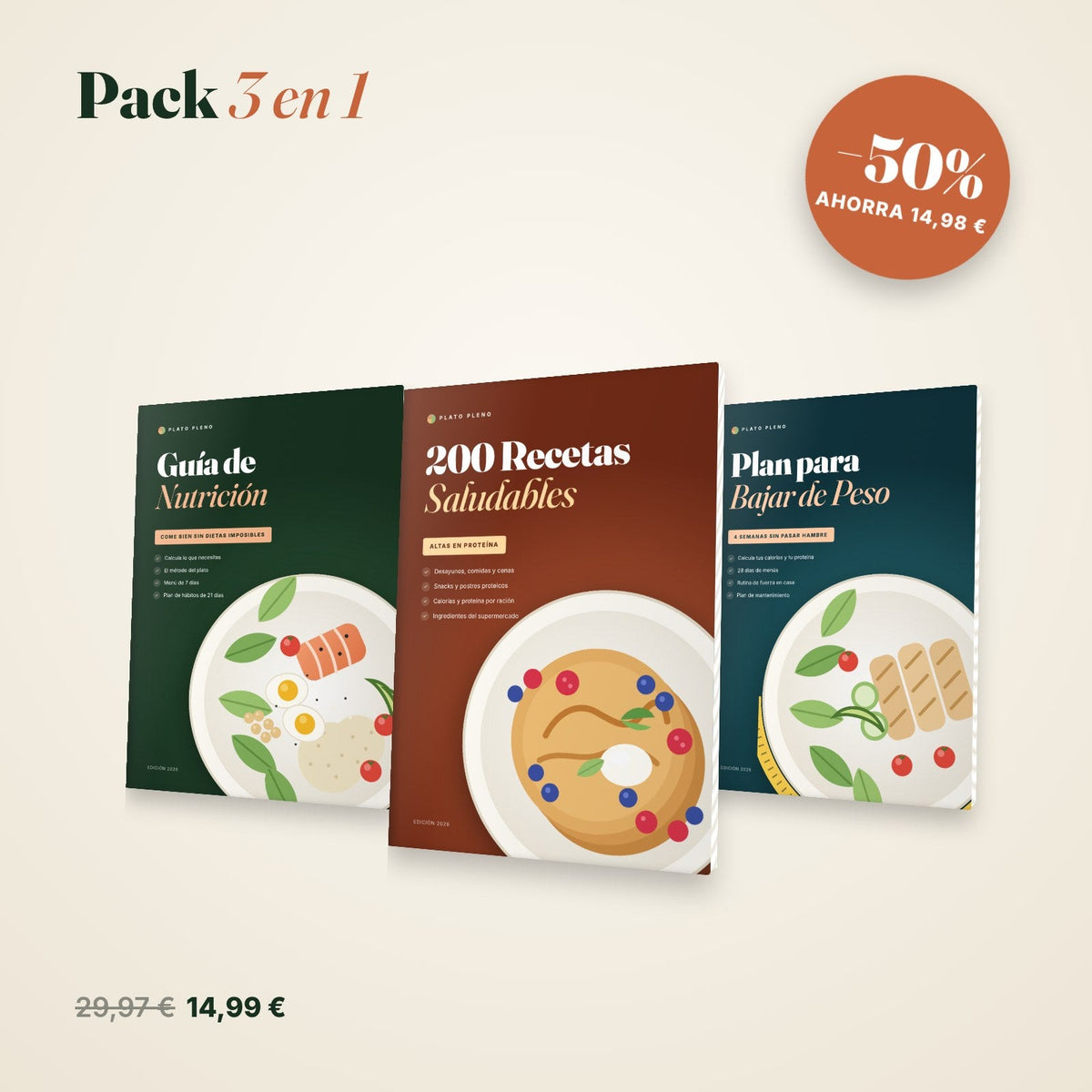 Pack 3 en 1: Nutrición + 200 Recetas + Plan para Bajar de Peso